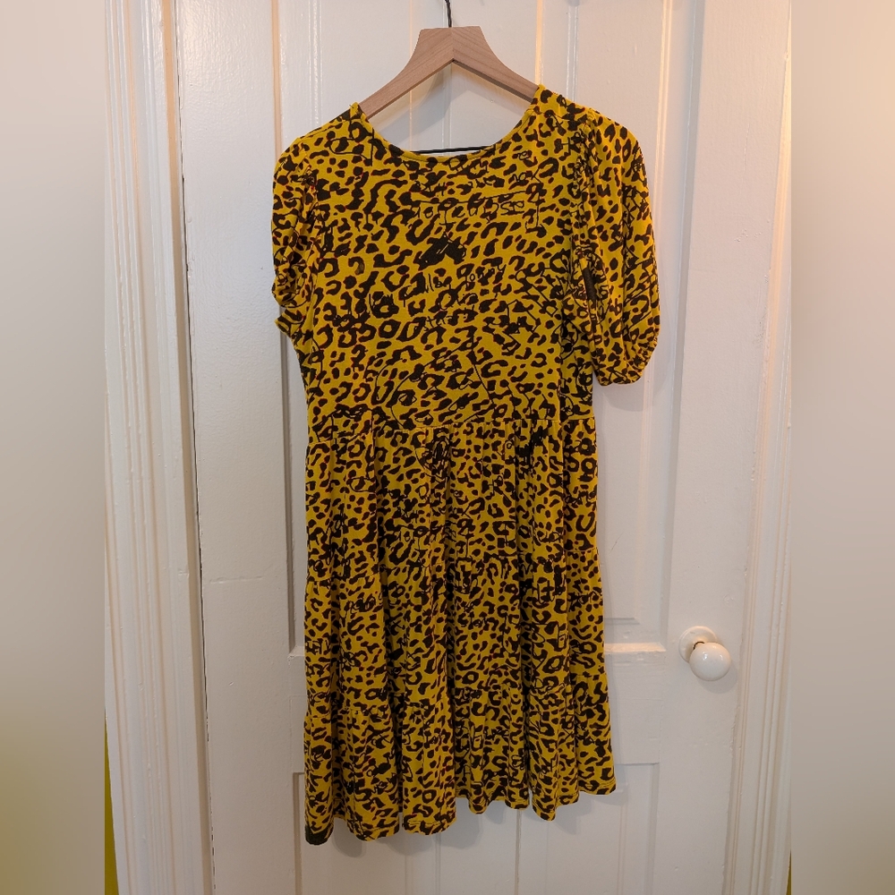 Desigual Leopard Babydoll Puff Sleeve Tiered Dress M - Picture 4 of 6